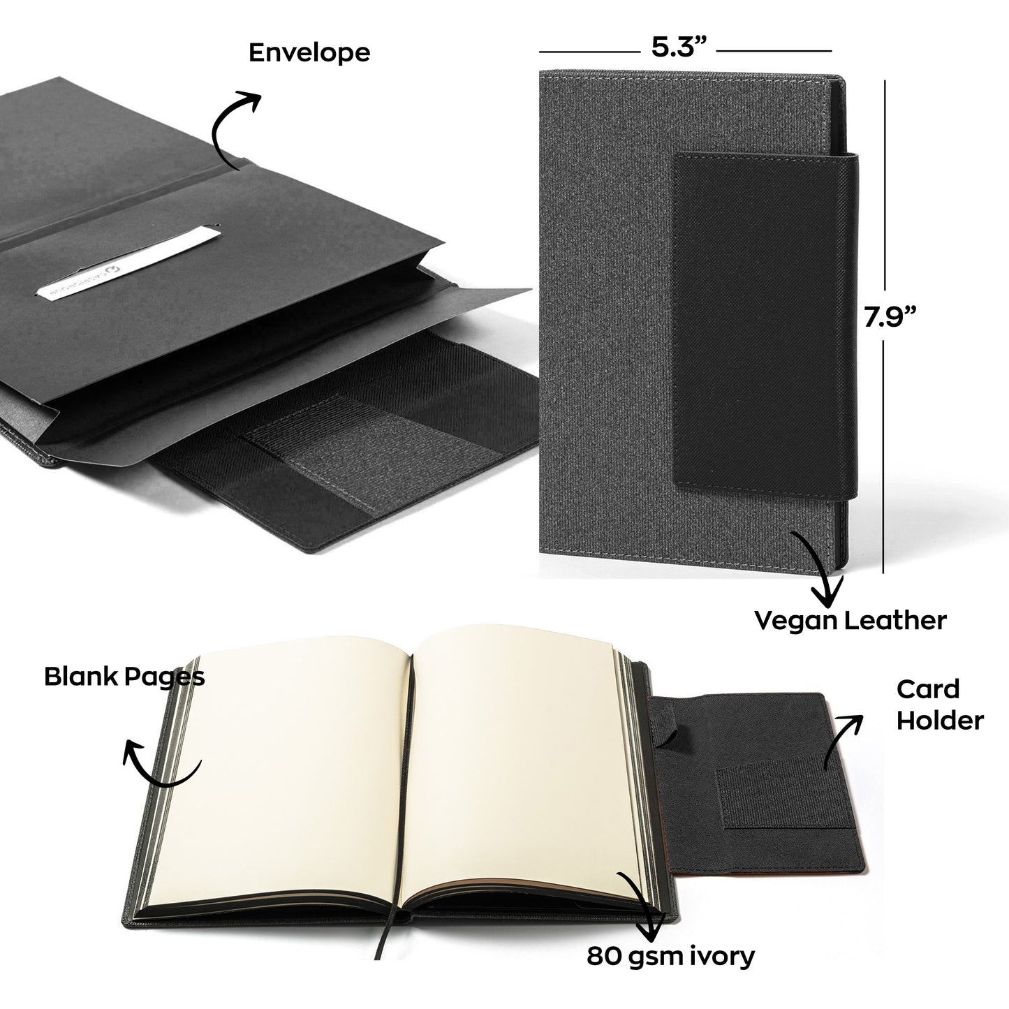 Kea Midnight Black Hard Cover Journal with Magnetic flap